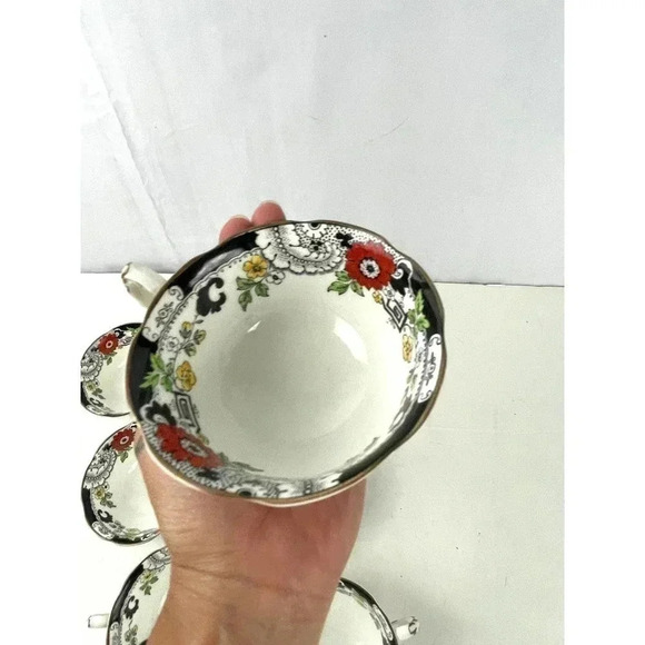 VTG Set of 7 Swansea Tea Cups Floral Pattern Bone China Canton Gold Trim - Picture 12 of 14